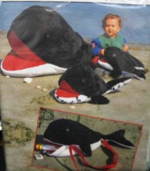 3863 BURDA PLUSH WHALES BABY TO PAPA SIZE WHALE TOY, BACKPACK PATTERN